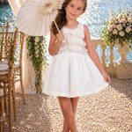 Vestido niña ceremonia blanco con tul y encaje – Espalda cruzada elegante