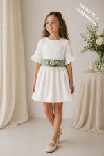 Vestido niña ceremonia elegante bambula con fajín lino o tul | Vestido arras infantil