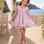 Vestido niña rosa empolvado elegante con tul y encaje – Vestido ceremonia infantil con volantes
