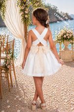 Vestido niña ceremonia blanco con tul y encaje – Espalda cruzada elegante - Imagen 2