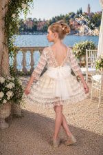 Vestido niña ceremonia beige con encaje y tul elegante  | Vestido arras niña - Imagen 2