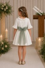 Vestido niña ceremonia elegante bambula con fajín lino o tul | Vestido arras infantil - Imagen 6