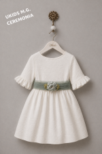 Vestido niña ceremonia elegante bambula con fajín lino o tul | Vestido arras infantil - Imagen 7