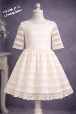 Vestido niña ceremonia beige con encaje y tul elegante  | Vestido arras niña - Imagen 3