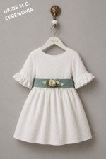 Vestido niña ceremonia elegante bambula con fajín lino o tul | Vestido arras infantil - Imagen 4