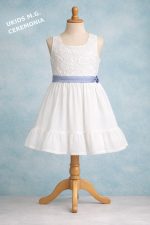 Vestido niña ceremonia blanco con encaje y lazo tul azul - Imagen 5