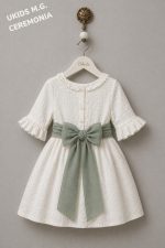 Vestido niña ceremonia elegante bambula con fajín lino o tul | Vestido arras infantil - Imagen 5