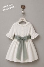 Vestido niña ceremonia elegante bambula con fajín lino o tul | Vestido arras infantil - Imagen 8