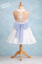 Vestido niña ceremonia blanco con encaje y lazo tul azul - Imagen 6