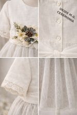 Vestido niña ceremonia elegante gris y blanco con tul y flores - Imagen 5