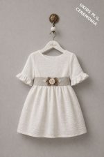 Vestido niña ceremonia elegante bambula con fajín lino arena - Imagen 3