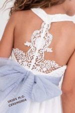 Vestido niña ceremonia blanco con encaje y lazo tul azul - Imagen 3