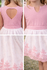 Vestido niña ceremonia rosa empolvado con tul bordado y lazo lateral elegante - Imagen 3