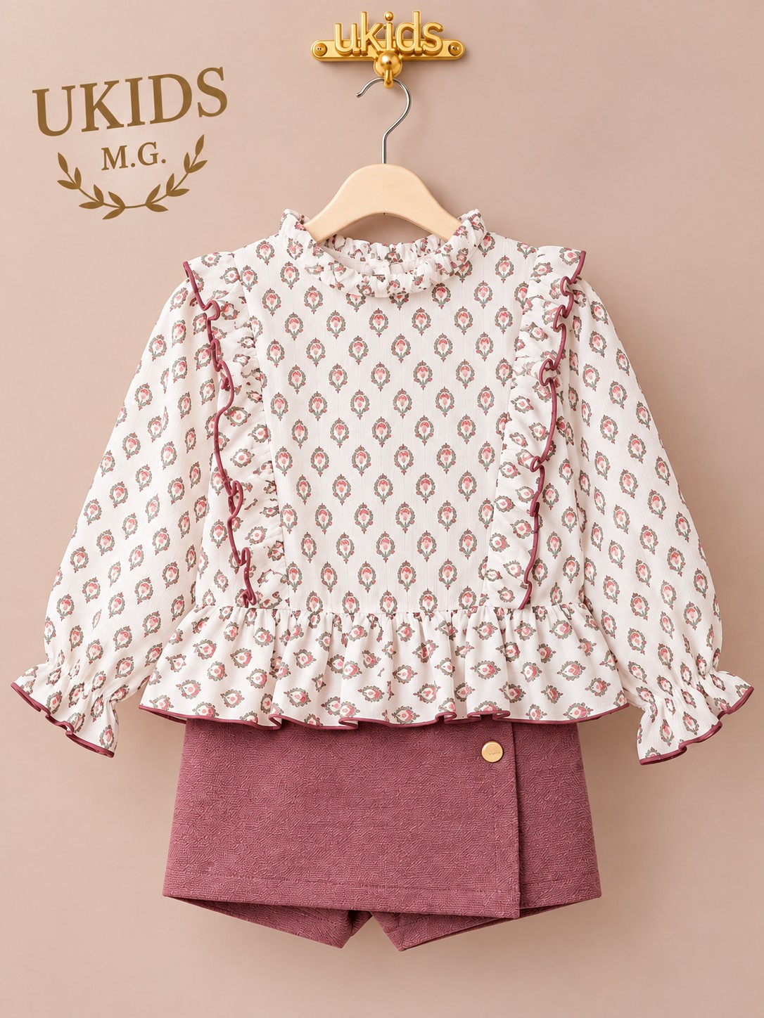 Conjunto falda pantalón Meira berenjena para niña
