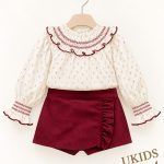 Conjunto falda pantalón niña granate Cangas