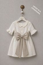 Vestido niña ceremonia elegante bambula con fajín lino arena - Imagen 4