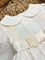 Faldón de Bautizo Lino con Capota y Encaje Artesanal  -139- - Imagen 3