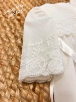Faldón Bautizo Bebé con Capota Bordada Blanco Roto Manga Francesa -176- - Imagen 6