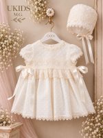 Vestido de Bautizo y Ceremonia para Bebé con Capota y Encaje Bordado