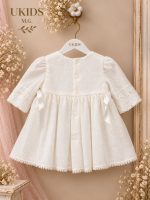 Vestido de Bautizo para Bebé con Manga Francesa, Puntilla y Capota - Imagen 2