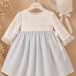 Vestido de Bautizo para Bebé con Capota · Blanco y Azul Empolvado
