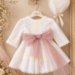 Vestido de Bautizo y Ceremonia para Bebé en Tul Plumeti con Fajín