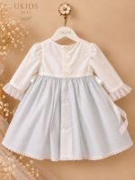 Vestido de Bautizo para Bebé con Capota · Blanco y Azul Empolvado - Imagen 2
