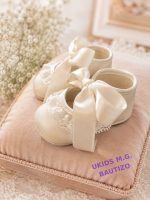 Zapato de Bautizo para Bebé en Piel Nacarada con Encaje Floral y Lazo de Raso -7025- - Imagen 2