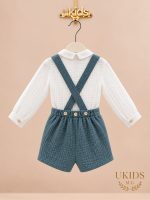 Conjunto bebé niño verde esmeralda con camisa y pantalón de tirantes - Imagen 2