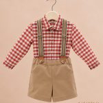 Conjunto bebé niño calabaza con pantalón corto y tirantes