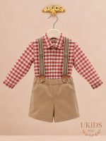 Conjunto bebé niño calabaza con pantalón corto y tirantes