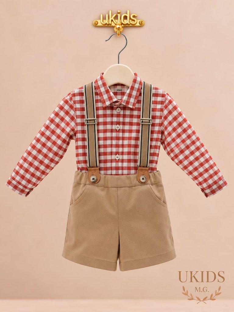Conjunto bebé niño calabaza con pantalón corto y tirantes