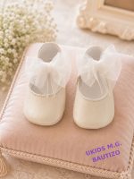Zapato de Bautizo para Bebé en Piel Nacarada con Lazo de Organza -7853- - Imagen 2