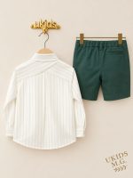 Traje Niño con Pantalón Bermuda Verde Empolvado Canela - Imagen 2