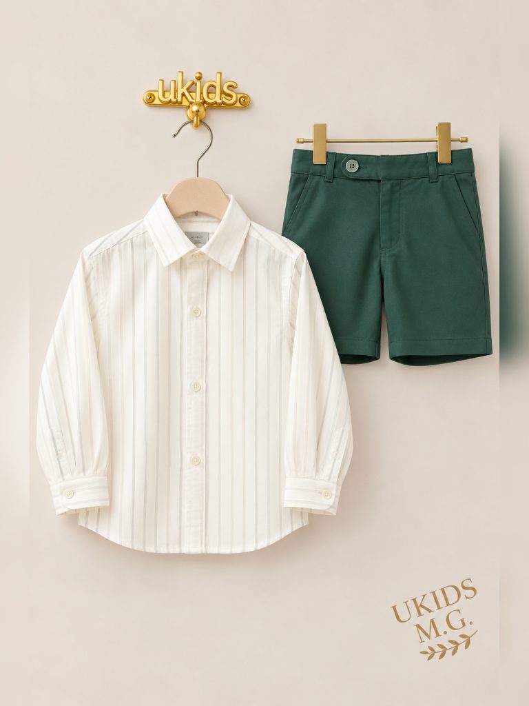 Traje niño verde empolvado con pantalón bermuda