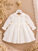 Vestido Bautizo Bebé con Lorzas, Bordado de Hilo y Capota - Imagen 2