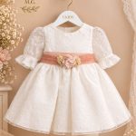 Vestido Bautizo Bebé con Falda de Bámbula y Tul Rosa