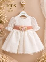 Vestido Bautizo Bebé con Falda de Bámbula y Tul Rosa