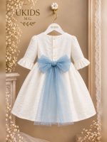 Vestido Bautizo y Ceremonia Bebé de Bámbula y Tul con Lazo - Imagen 2