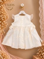 Vestido Bautizo de Blonda Beige con Manga Corta y Capota - Imagen 2