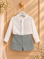 Conjunto de ceremonia para bebé niño con cuello Mao, manga larga y pantalón bombacho