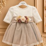 Vestido lino manga francesa para bautizo y ceremonia