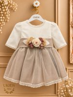 Vestido lino manga francesa para bautizo y ceremonia