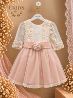 Vestido bámbula guipur salmón con manga francesa