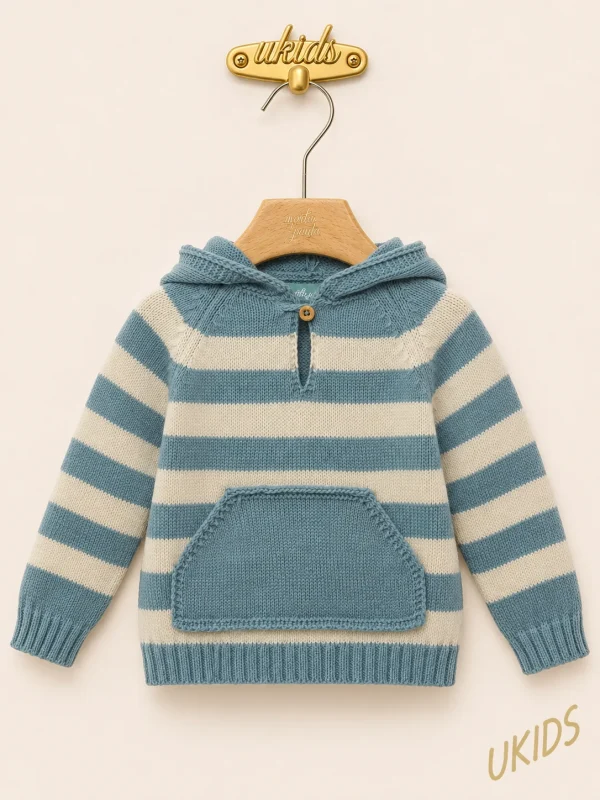 Jersey con capucha para niño de rayas en color porcelana