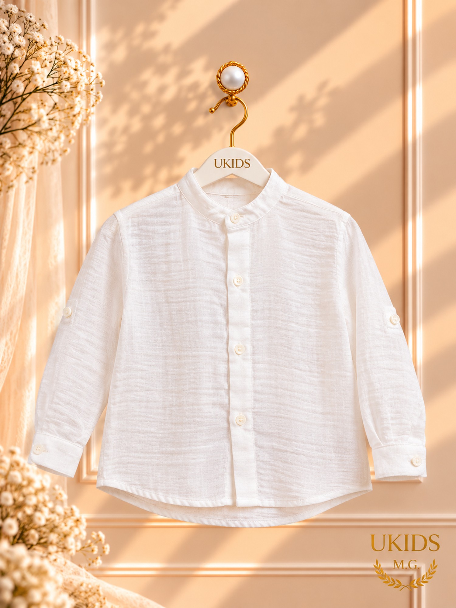 Camisa de ceremonia para niño abierta en bambula blanco roto
