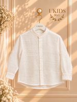 Camisa de lino blanco roto con cuello Mao para ceremonia