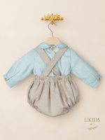 Conjunto Bebé Niño Peto Beige y Camisa Verde empolvado - Imagen 2