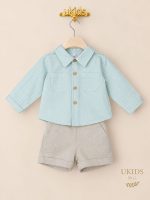 Conjunto Bebé Niño Camisa Verde Empolvado y Pantalón Beige