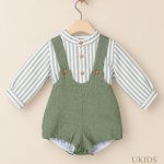 Conjunto Bebé Niño Camisa de Rayas y Peto Verde